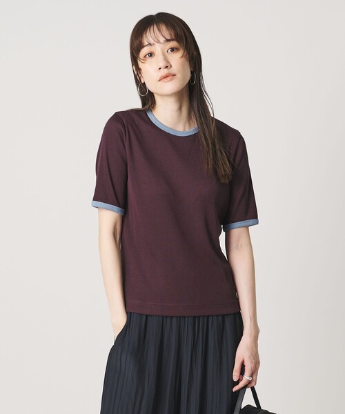 tシャツ リブ バイカラーパイピング Tシャツ レディースの画像