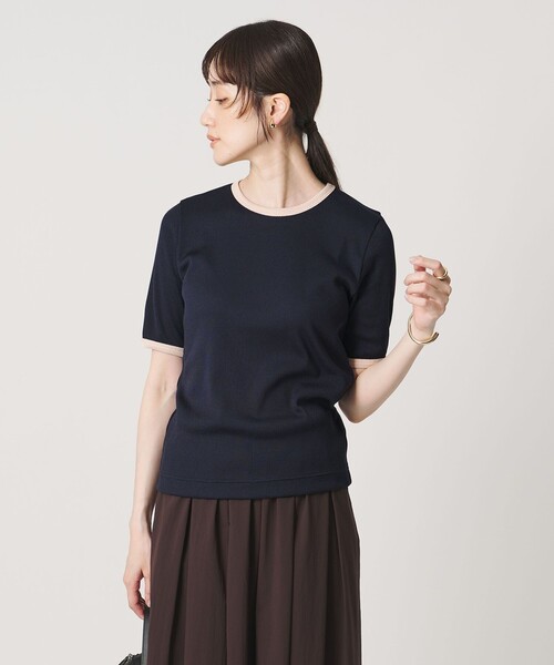 tシャツ リブ バイカラーパイピング Tシャツ レディースの画像