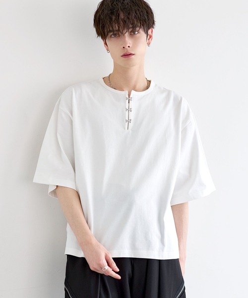 LILL（リル） ヘンリーネック tシャツ シルバーパーツヘビーウエイト