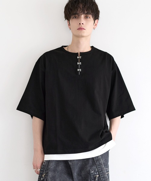 LILL（リル） ヘンリーネック tシャツ シルバーパーツヘビーウエイト
