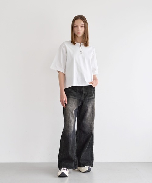 LILL（リル） tシャツ シルバーパーツヘビーウエイトコットンヘンリー 