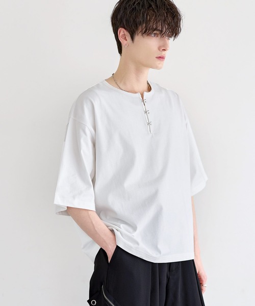 LILL（リル） ヘンリーネック tシャツ シルバーパーツヘビーウエイト