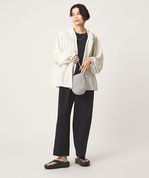 ブラウス シャツ 「size SHORTあり」フード ギャザー シャツ レディースの画像