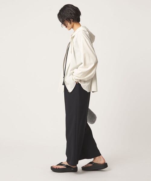 ブラウス シャツ 「size SHORTあり」フード ギャザー シャツ レディースの画像