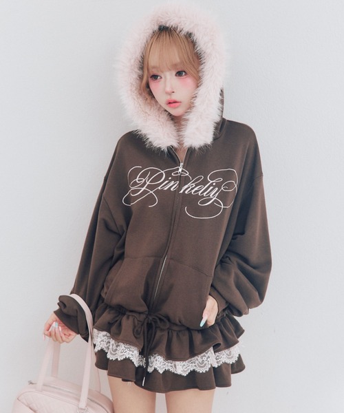 Burberry ブラウンファー付きフードパーカー OLIVE des OLIVE（オリーブデオリーブ） パーカー ファー付き