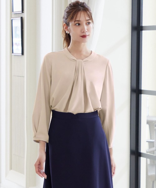 Flolia ブラウス シャツ ボウタイ風2wayブラウス オフィス