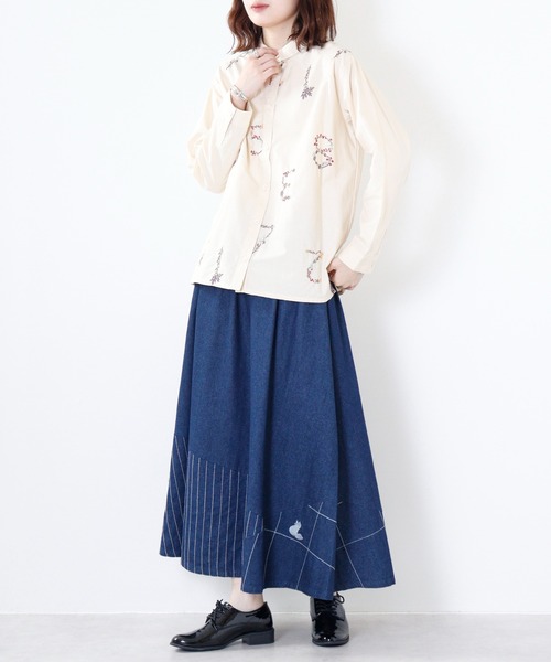 ブラウス シャツ EMAGO 総柄刺繍シャツ レディース Emago ブラウス シャツ EMAGO 総柄刺繍シャツ レディース