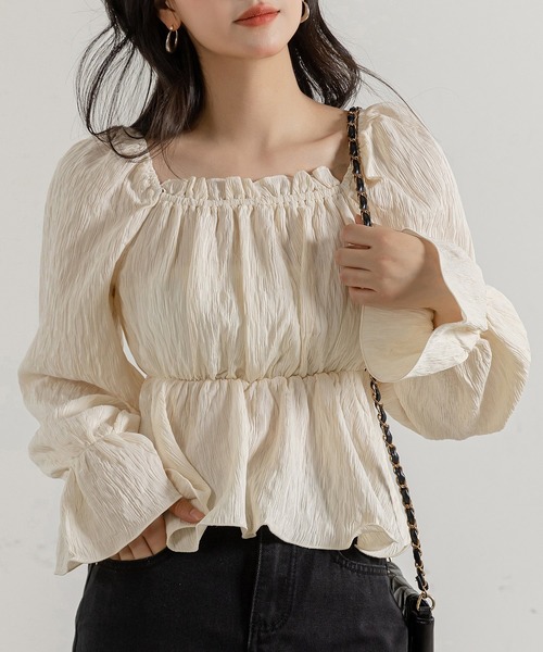 ブラウス シャツ オフショルストラップチェックペプラムブラウス レディース JUNOAH ブラウス シャツ 2wayオフショルペプラムブラウス