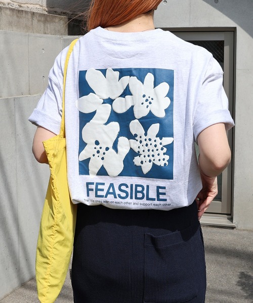tシャツ プリント半袖Tシャツ レディース ANME tシャツ 前後ロゴ入りフラワープリント半袖Tシャツ