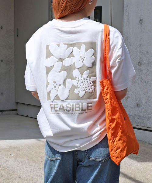 ★MEDM★ロゴ カジュアル シンプルフラワー 半袖Tシャツ/送料込 ANME tシャツ 前後ロゴ入りフラワープリント半袖Tシャツ