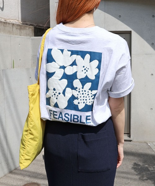 ★MEDM★ロゴ カジュアル シンプルフラワー 半袖Tシャツ/送料込 ANME tシャツ 前後ロゴ入りフラワープリント半袖Tシャツ