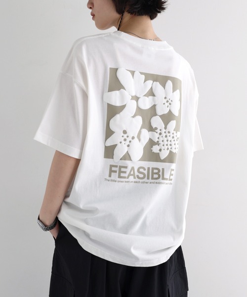 ANME tシャツ 前後ロゴ入りフラワープリント半袖Tシャツ レディース