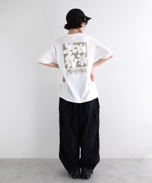 ANME tシャツ 前後ロゴ入りフラワープリント半袖Tシャツ レディース
