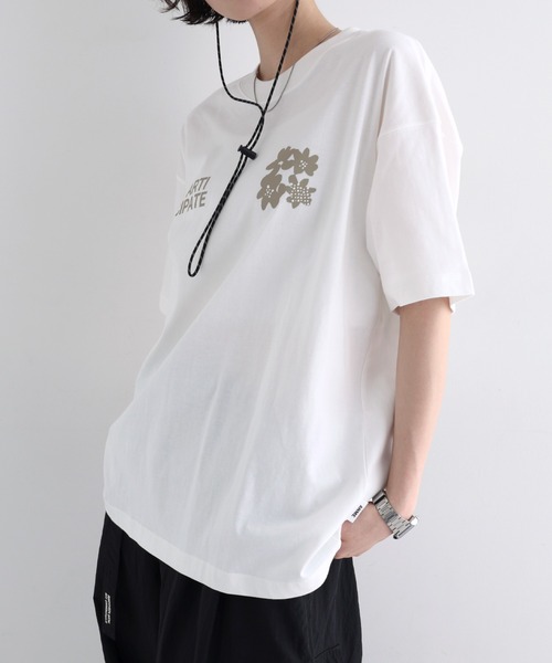 ANME tシャツ 前後ロゴ入りフラワープリント半袖Tシャツ レディース