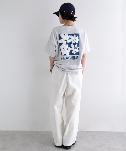 ANME tシャツ 半袖 前後ロゴ入りフラワープリント半袖Tシャツ