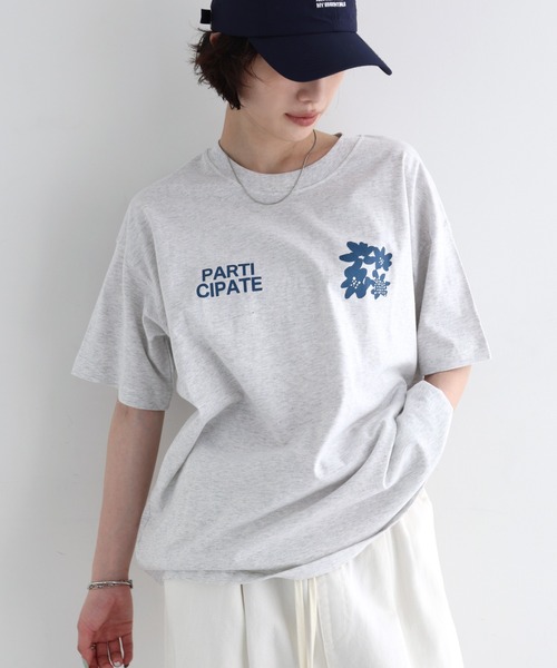 ANME tシャツ 半袖 前後ロゴ入りフラワープリント半袖Tシャツ