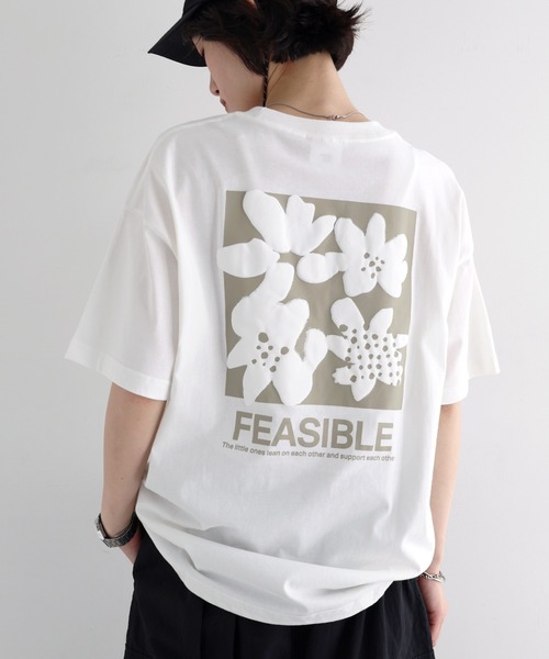 ANME tシャツ 半袖 前後ロゴ入りフラワープリント半袖Tシャツ