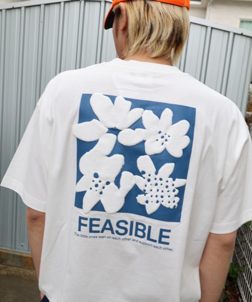 ANME tシャツ 前後ロゴ入りフラワープリント半袖Tシャツ