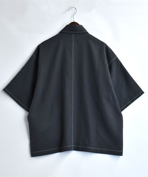 STARTEXCEEDEND テクスチャーシャツ 半袖 ロゴ オーバーサイズ Starting Over シャツ oversize stitching shirt/オーバーサイズ