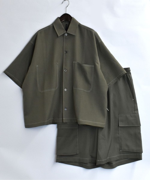 STARTEXCEEDEND テクスチャーシャツ 半袖 ロゴ オーバーサイズ セール】oversize stitching shirt/オーバーサイズ ステッチング