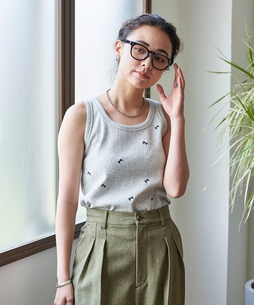 FREAK'S STORE タンクトップ ノースリーブ ミニリボン刺繍