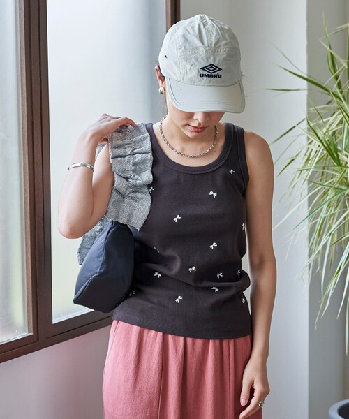 FREAK'S STORE タンクトップ ノースリーブ ミニリボン刺繍