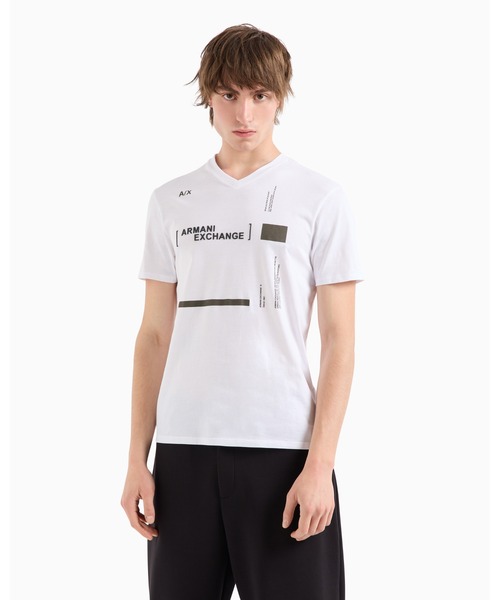 【ARMANI EXCHANGE】アルマーニ ロゴ半袖VネックTシャツ White A|X アルマーニ エクスチェンジ】＜オンライン限定＞AXロゴ 半袖