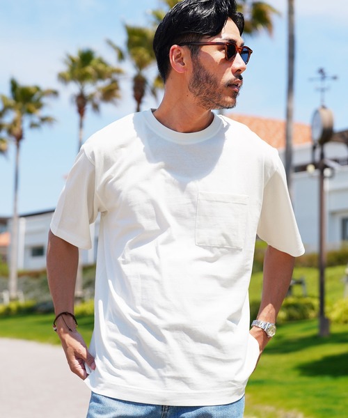 JIGGYS SHOP tシャツ クルーネックポケ付き無地半袖Tシャツ