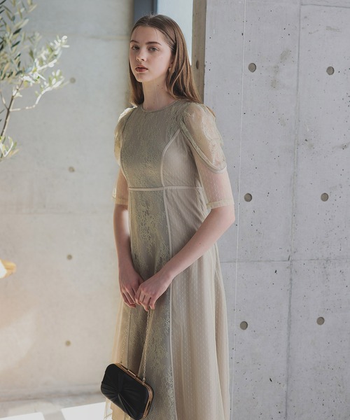 「高評価！」注目のレビュ lace ドレス ANDRESD dot dress/レースドット layered tulle ワンピース