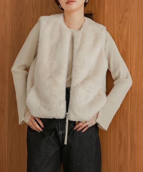 St.ALMEIDA ☆ リバーシブル ジレ ベスト M ラビットファー