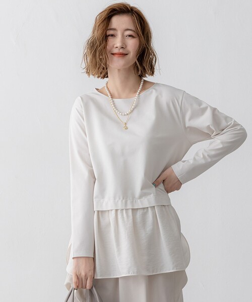 tシャツ 「洗える」シアータフタ コンビ カットソー レディース 23区 tシャツ 「洗える」シアータフタ コンビ カットソー