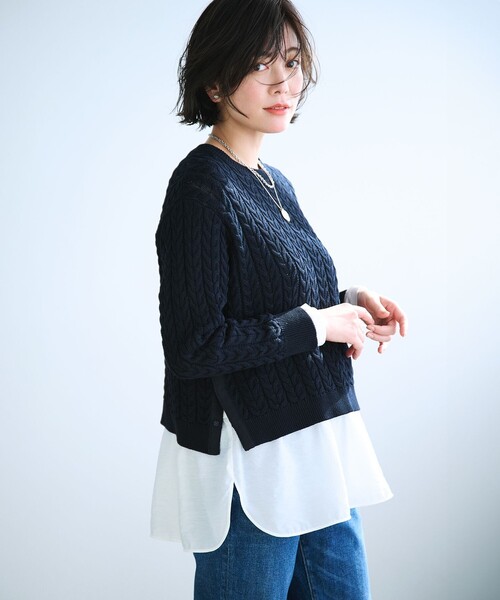 tシャツ 「洗える」シアータフタ コンビ カットソー レディース