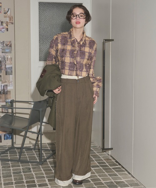 ブラウス シャツ plaid pattern tie shirt / プラッドパターンネクタイシャツ レディース loin nuit ブラウス シャツ plaid pattern tie shirt / プラッド