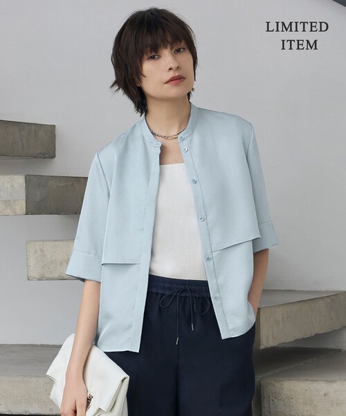 ICB ブラウス シャツ シルキーツイル 半袖クロップドシャツ