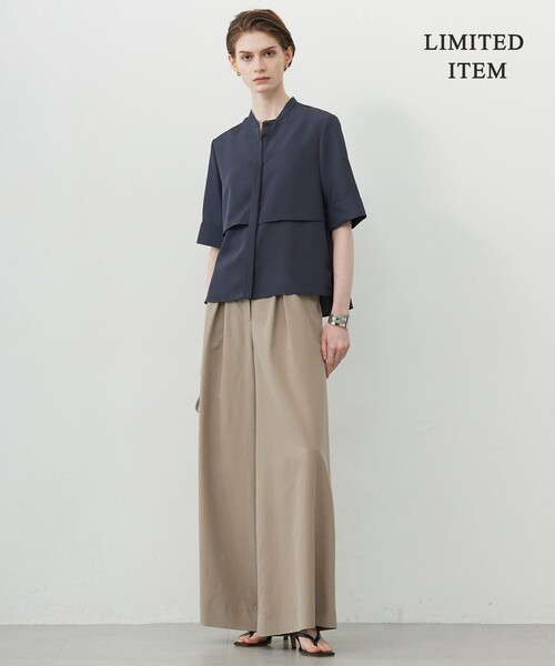 ICB ブラウス シャツ シルキーツイル 半袖クロップドシャツ
