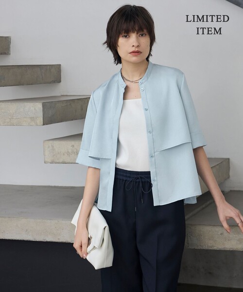 ICB（アイシービー） ブラウス シャツ シルキーツイル 半袖クロップド
