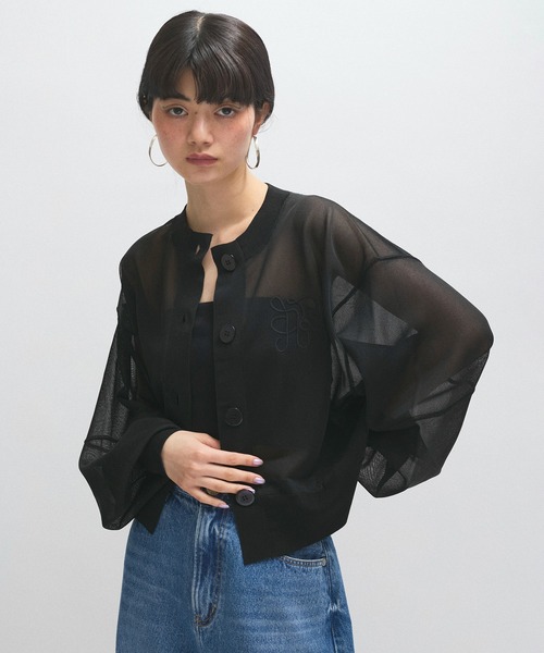 ADAM ET ROPE' カーディガン シアーロゴカーディガン レディース