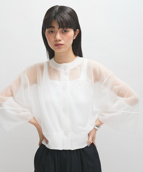 ADAM ET ROPE' カーディガン シアーロゴカーディガン レディース