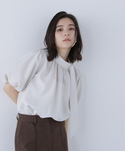 NATURAL BEAUTY BASIC ブラウス シャツ リネンライクサイドタイ