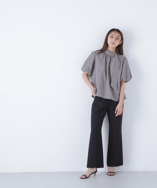 リネンライクサイドタイブラウス　S サイズ NATURAL BEAUTY BASIC ブラウス シャツ リネンライクサイドタイ
