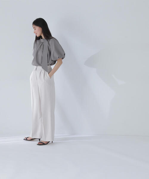 リネンライクサイドタイブラウス　S サイズ NATURAL BEAUTY BASIC ブラウス シャツ リネンライクサイドタイ