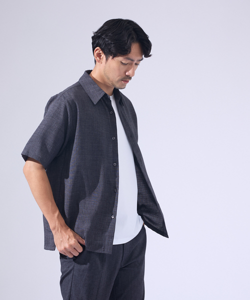 ABAHOUSE GRAY シャツ 半袖 「セットアップ対応」吸水速乾 リネン