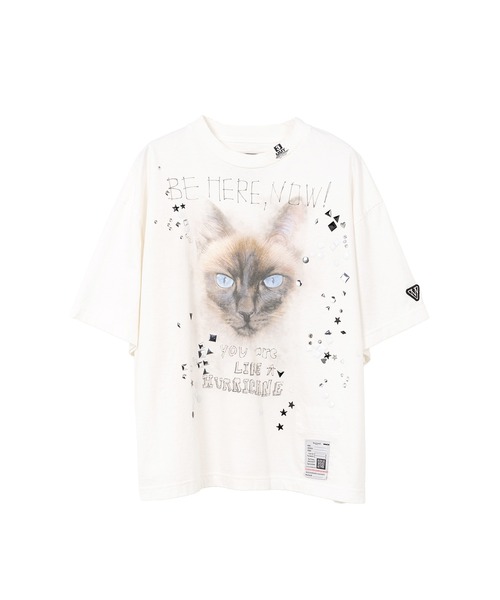 tシャツ Cat Printed Embellished Distressed T-Shirt レディース