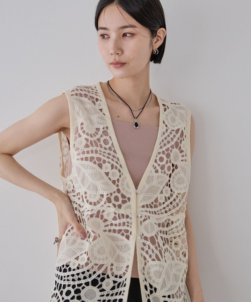 IENA ベスト　ジレ JEANASIS ベスト ジレ レースギャザーベスト/574587 レディース