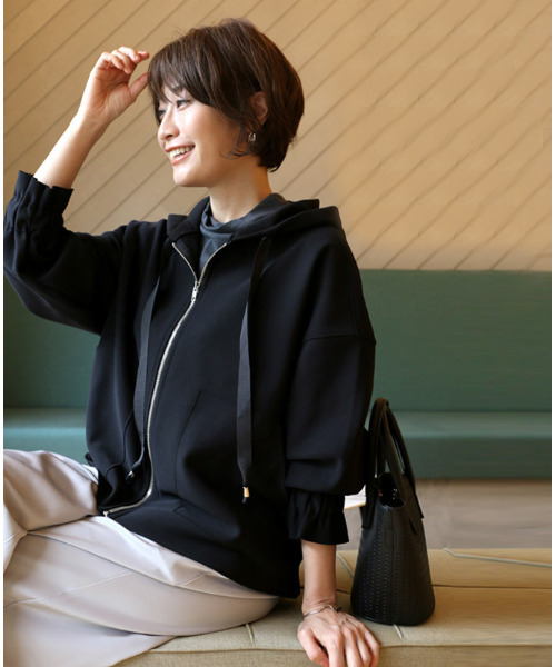 「Ehre style」 ジップアップパーカー FREE ブラック レディース