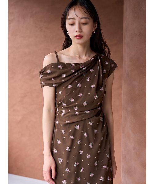 SNIDEL フラワープリントドレープワンピース 花柄オフショル ワンピース SNIDEL｜フラワープリントドレープワンピース | Rakuten Fashion