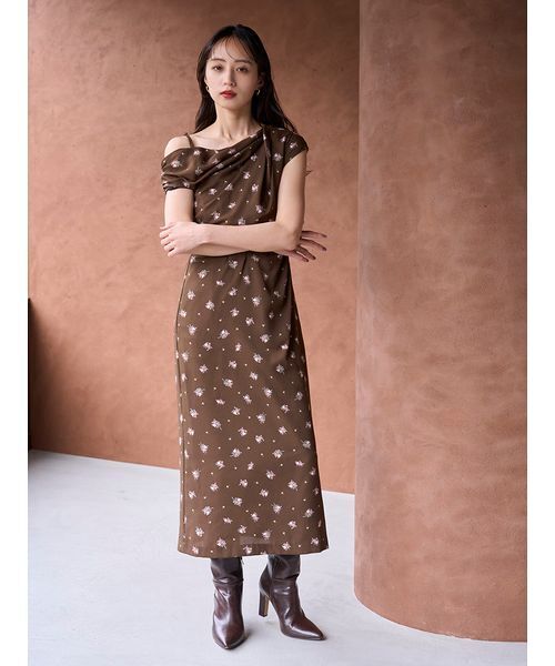 SNIDEL フラワープリントドレープワンピース 花柄オフショル ワンピース SNIDEL｜フラワープリントドレープワンピース | Rakuten Fashion