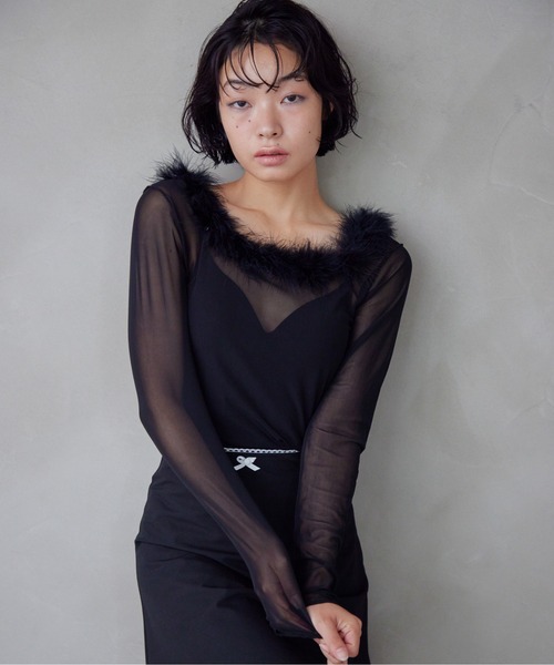 etre loin（エトルワン） ブラウス シャツ Fur trimmed sheer top 