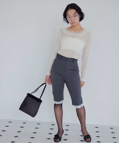 etre loin（エトルワン） ブラウス シャツ Fur trimmed sheer top 