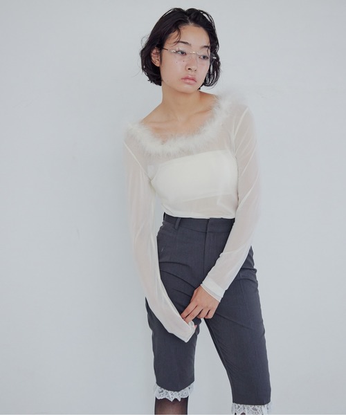 etre loin（エトルワン） ブラウス シャツ Fur trimmed sheer top 